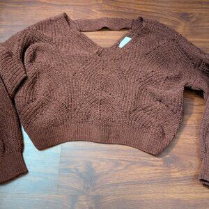 PINK ROSE Sweater Womens Medium Maroon Red Crop Top Soft 100% Polyester Ribbed